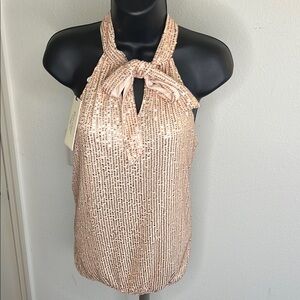 Haver & Blair London Rose Gold Sequin Sleeveless Blouse size small evening NWT